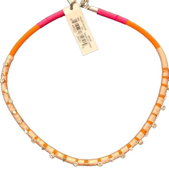 Rebecca Minkoff Handmade Orange & Pink Crystal Cord Choker Necklace Neon - Picture 1 of 8